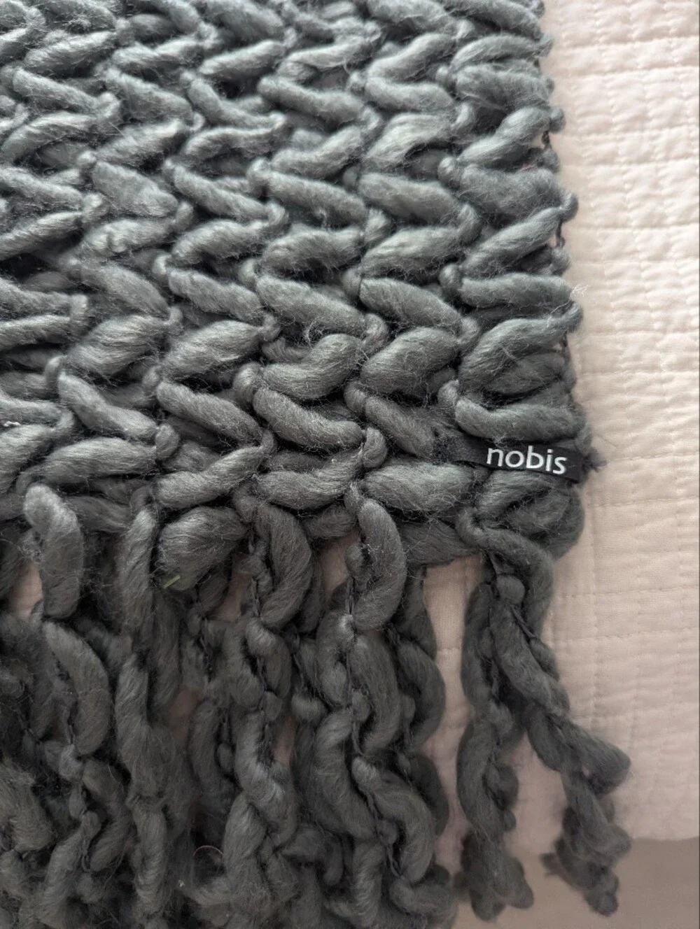 NOBIS Charcoal Chunky Wool Knit Fringe Scarf